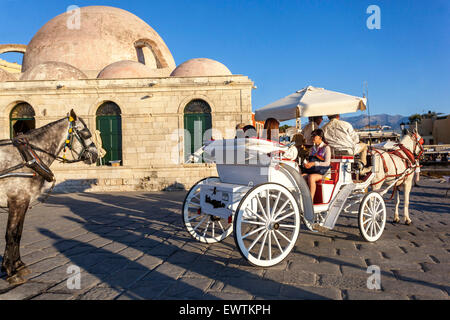 Mosque in  Old Venetian harbour Crete Greece Chania Stock Photo