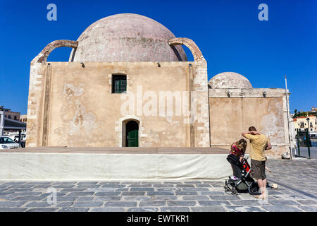 Janissaries Mosque, Old Venetian Harbour Chania Crete Greece Tourism Stock Photo