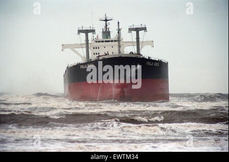 The tanker Freja Svea, which ran aground at Redcar, North Yorkshire. 1st March 1993. Stock Photo