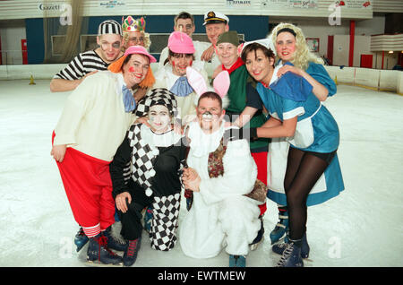 Regulars from the Cleveland Hotel, Middlesbrough held a fancy dress ice skate at Billingham Forum Ice Rink in aid of Laura Jane Cramphorn of Port Clarence , who is suffering from a brain tumour. Organisers Matthew Dabbs and Pam McDonald are pictured front Stock Photo