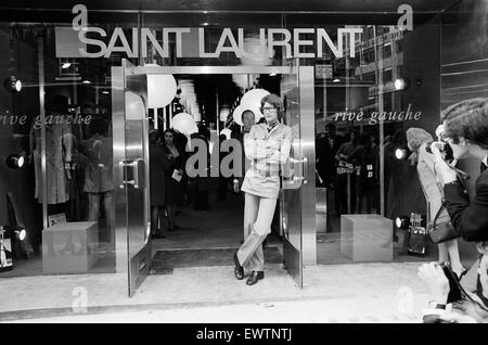 Yves Saint Laurent, designer, pictured outside his first London Rive Gauche store on New Bond Street, London, opening day, 10th September 1969. Stock Photo