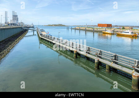 View towards the North Sea from Zuidersluis ( Southern lock ), at Velsen-Noord, IJmuiden, North Holland, The Netherlands. Stock Photo