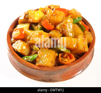 Aloo Bhujia (Cooked Potatoes in Clay Pot) Stock Photo