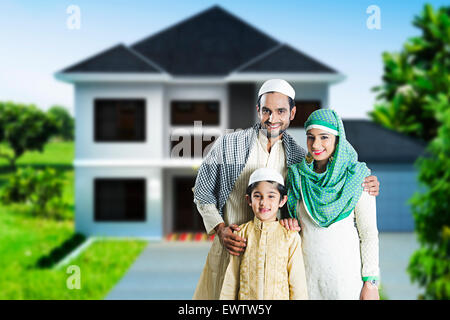 indian Muslim Parents and son park enjoy Stock Photo