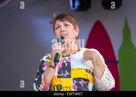 Former MP Sian James speaking at Pride in London 2015 Stock Photo