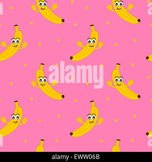 cute cartoon banana seamless pattern illustration Stock Photo