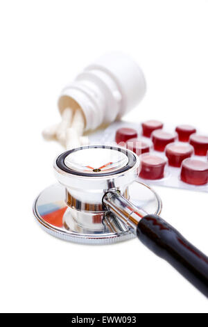 stethoscope and tablets isolated on white background Stock Photo - Alamy