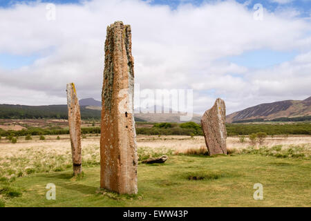 Neolithic standing stones of red sandstone at Machrie Moor stone circles on Isle of Arran North Ayrshire Strathclyde Scotland UK Britain Stock Photo