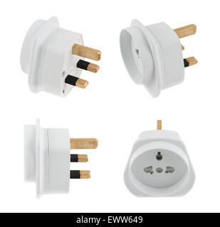 EU to UK converter plug adapter isolated Stock Photo