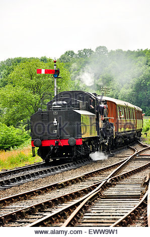 railway train pulling steam locomotive llangollen alamy highley station into driver