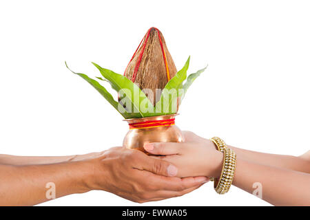 1 indian Marathi woman Kalash  Worship Stock Photo