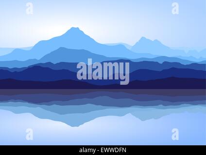 View of blue mountains with reflection in lake Stock Vector