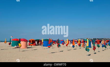 The parasols on the beach at Deauville, Normandy, France. Stock Photo