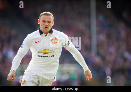 Wayne Rooney captains Manchester United against Crystal Palace at Selhurst Park on May 9, 2015. Stock Photo