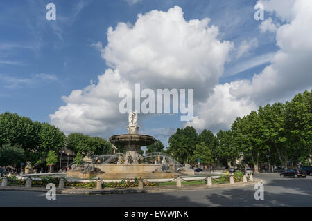 La Rotonde fountain - The central roundabout in Aix-en-Provence, France, Stock Photo