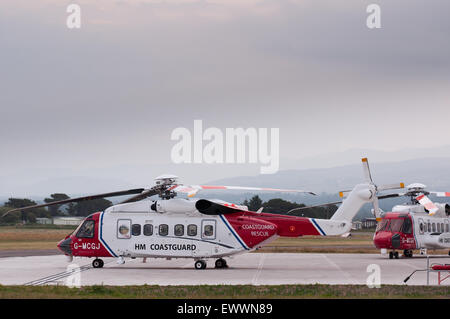 Caernarfon Airport, Gwynedd, Wales UK 1 July 2015. Bristow S-92 helicopters, based at Caernarfon, assume rescue responsibility in Wales from the RAF. Credit:  Michael Gibson/Alamy Live News Stock Photo