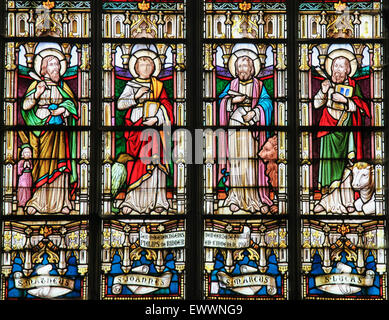 Stained glass window depicting the Four Evangelists, Saint Matthew, Saint John, Saint Mark and Saint Luke Stock Photo