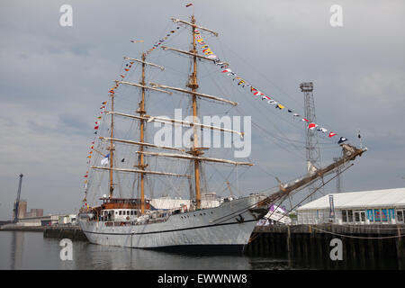 Belfast, UK. 1st July 2015 The Ecuadorian Navy Ship Guayas which was moored in Belfast Pollock Dock in Belfast during the four day Titanic Maritime Festival as part of the Tall Ships round the world races The Guayas is a  three-masted barque styed ship. It was Bilbao, Spain and is named after the river on which the Ecuadorian Naval School is situated. Credit:  Bonzo/Alamy Live News Stock Photo