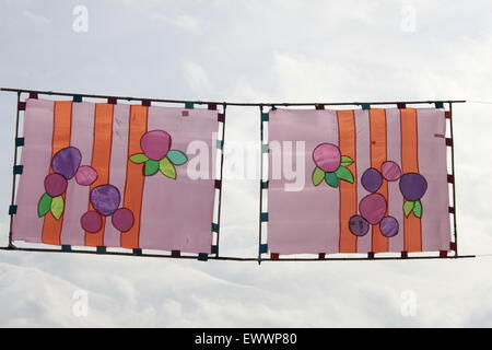 banners in Penzance on golowan festival against sky Stock Photo