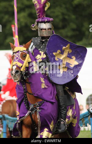 A jousting display by the Kniights of Arkely at Chatsworth Country Fair, Derbyshire England UK Stock Photo