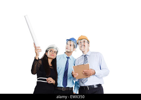3 indian Architect Checking Stock Photo