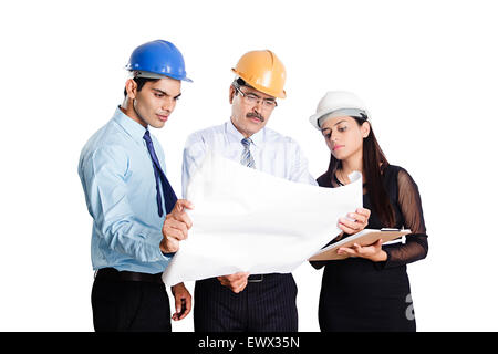 3 indian Architect Map Discussion Stock Photo