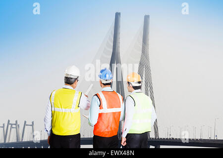 2 indian Architect Construction Site Checking Stock Photo