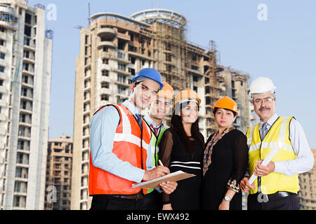 indian group Architect Construction Site Teamwork Stock Photo