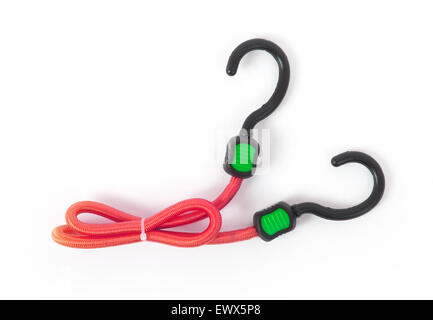 Black hook with elastic rope on a white background Stock Photo