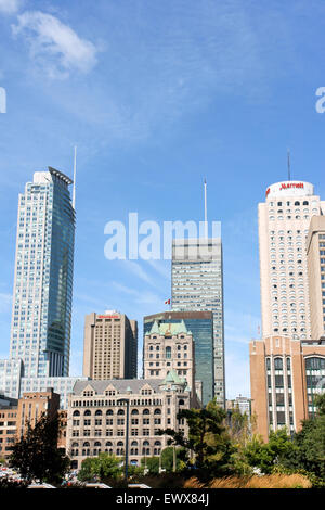 Montreal, Canada - August 19, 2008: skyscrapers and old Windsor Station in downtown Montreal. Stock Photo