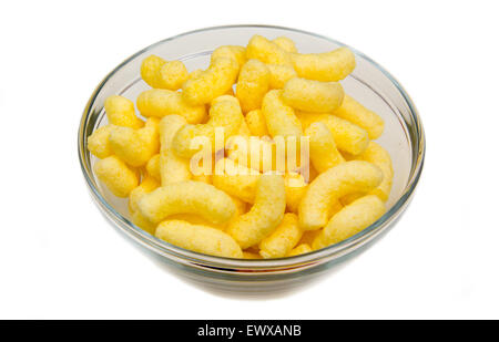Corn snacks on bowl on white background Stock Photo