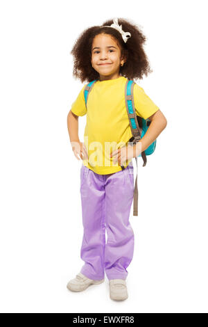 Full length view of African girl with rucksack Stock Photo