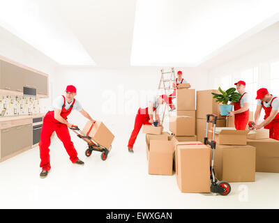 delivery man at work, delivering cargo to new house. digital composite image Stock Photo