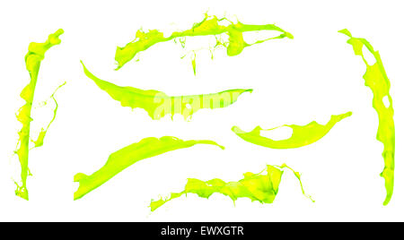 Beautiful collection of green paint splashes isolated on white background Stock Photo