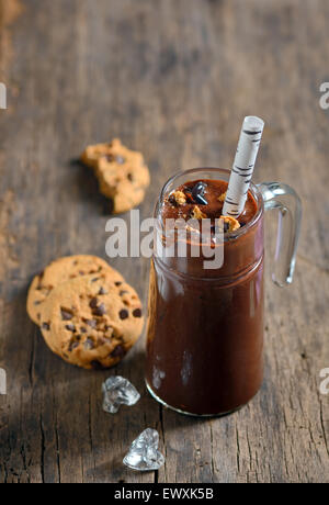 Chocolate Milkshake with Cookies Topping Stock Photo