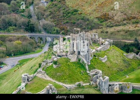 Aerial images of Corfe Castle Dorset United Kingdom Stock Photo