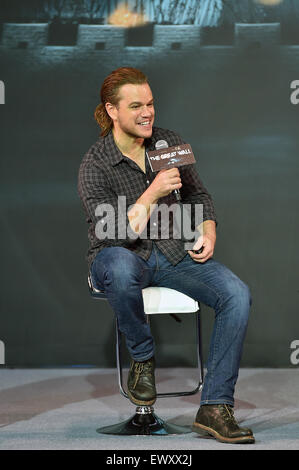 Beijing, China. 2nd July, 2015. American actor Matt Damon attends the press conference of the movie 'The Great Wall' in Beijing, capital of China, July 2, 2015. Directed by Zhang Yimou, the movie is expected to hit the global screen in November next year. © Li Xin/Xinhua/Alamy Live News Stock Photo