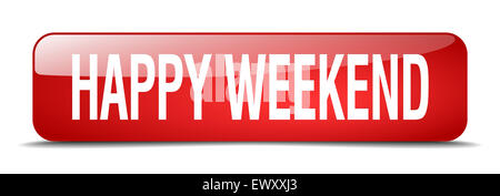 Happy weekend red 3d square button on white background Stock Photo - Alamy