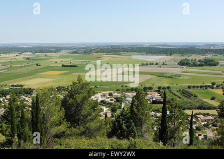Farmland on the Vaunage plain near to Calvisson, France. The landscape is seen from a vantage point at Roc de Gachone. Stock Photo
