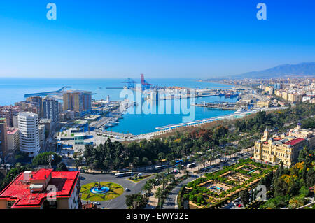 aerial view of the port and the coastline of Malaga city, Spain Stock Photo