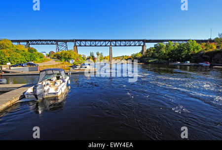 Parry Sound CPR Trestle Bridge, built in 1907 crosses Seguin River, Stock Photo