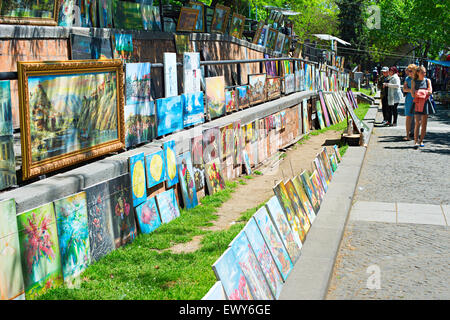 Paintings at Dry Bridge Market in downtown of Tbilisi.Georgia Stock Photo