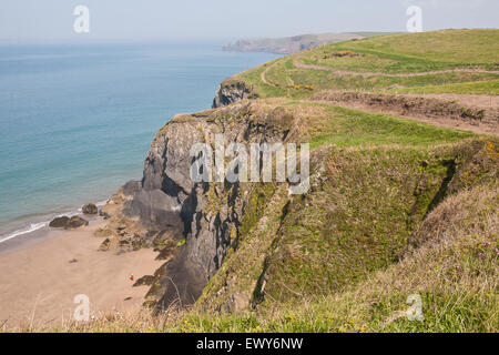 Musselwick Sands near Marloes. Photo taken from  Pembrokeshire Coast Path, South West Wales. April. This lovely beach is only ac Stock Photo