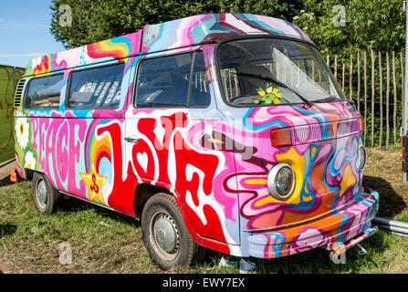 Classic Psychedelic Painted VW Camper Van Glastonbury Festival UK Stock Photo