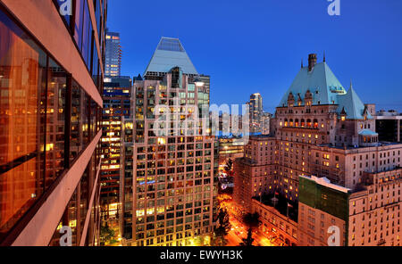 Downtown view of  Vancouver at night, Canada Stock Photo