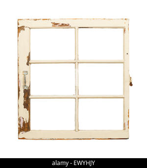 Rustic Old Window with Handle Isolated on White Background. Stock Photo