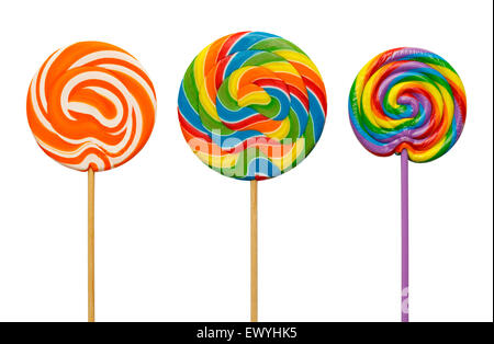 Colorful Spiral Candy Lollipops Isolated on White Background. Stock Photo