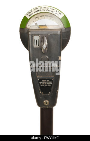 Retro Parking Meter with Time Isolated on White Background. Stock Photo