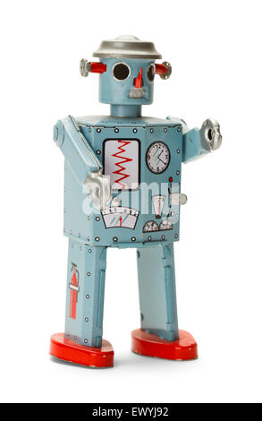 Retro Wind Up Space Robot Isolated on White Background. Stock Photo