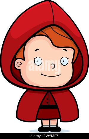 A happy cartoon girl in a red riding hood. Stock Vector